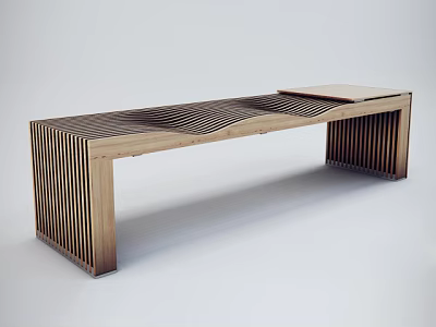 Modern Wooden Outdoor Bench With Slatted Sides And Long Sleek Structure Design 3d model