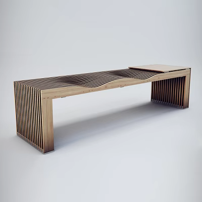 Modern Wooden Outdoor Bench With Slatted Sides And Long Sleek Structure Design 3d model