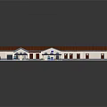 Traditional Building With Red Tile Roof Connected Sections Green Lawn And Gray Paved Ground