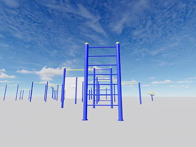 Outdoor Fitness Space With Blue Metal Horizontal And Parallel Bars Under Clear Sky 3d model