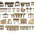 Various Traditional Wooden House Designs With Thatched Roofs And Unique Structures