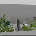 Indoor Greenery Landscape With Various Plants Black Column And Wavy Wall Light 3d model