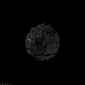 Tech Exhibition Hall Featuring Black Spiked Metal Sphere With Intricate Mechanical Details