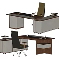 Modern Office Desk Design With Executive Chair Storage Drawers And Work Surface 3d model