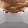 Modern Wooden Curved Ceiling Design With Wavy Slats In Contemporary Interior Space