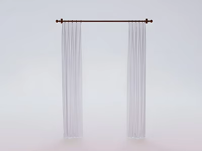 White Long Elegant Modern Window Curtains Hanging On Rod For Home Decor 3d model