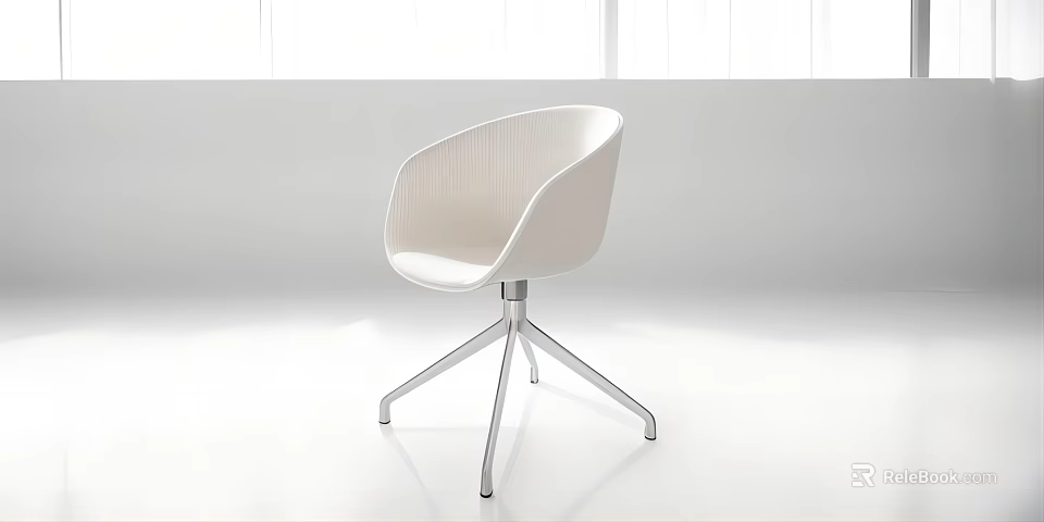 White Modern Office Chair With Curved Backrest And Sleek Metal Base 3d model 