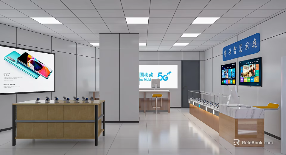 Modern Digital Store Interior Featuring 5G Smartphones Display Cases Counter And Electronics 3d model