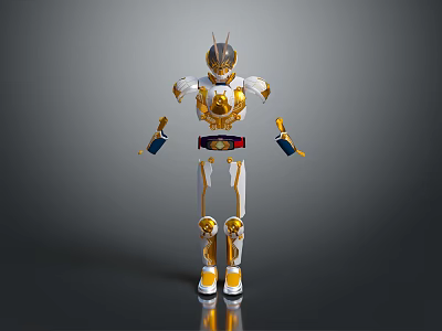 Gold And White Robot Armor Costume With Helmet And Belt Design Details 3d model