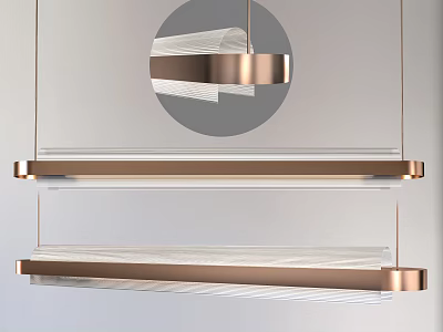 Modern Linear Chandelier With Copper Frame And Transparent Glass Hanging Design 3d model