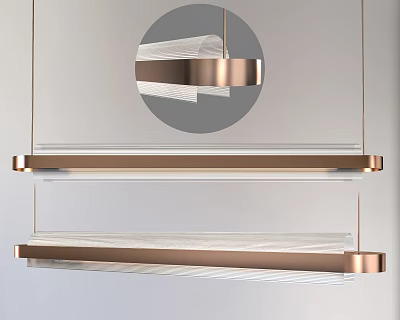 Modern Linear Chandelier With Copper Frame And Transparent Glass Hanging Design 3d model
