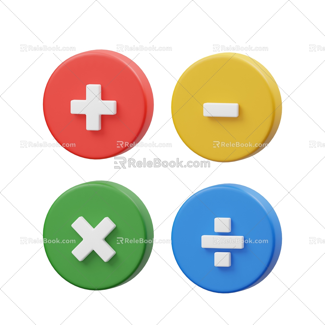 Add, subtract, multiply and divide math symbol math icon button 3d model