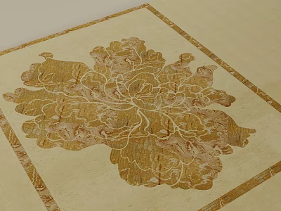 Beige Floor Tiles With Golden Flower Shaped Pattern And Decorative Border 3d model