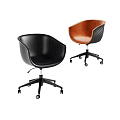 Modern Black and Orange Office Chairs with Swivel Function and Wheels 3d model