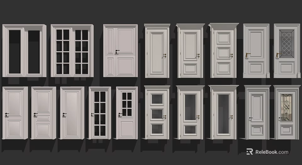 Swing Doors With Various Designs Including Glass Panels And Panel Styles For Home Interior 3d model 