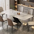Modern Dining Table Set With Marble Top And Upholstered Chairs In Modern Dining Room