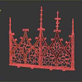 Scenic Landscape With Golden Gothic Metal Screen Featuring Intricate Patterns And Cross