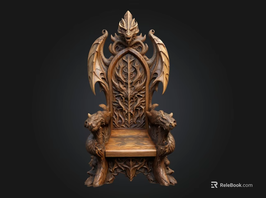 Carved Wooden Dragon Chair With Intricate Gothic Design And Decorative Details 3d model 