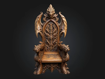 Carved Wooden Dragon Chair With Intricate Gothic Design And Decorative Details 3d model