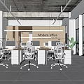 Modern Public Office Space With Desks Office Chairs Large Windows And Green Plants