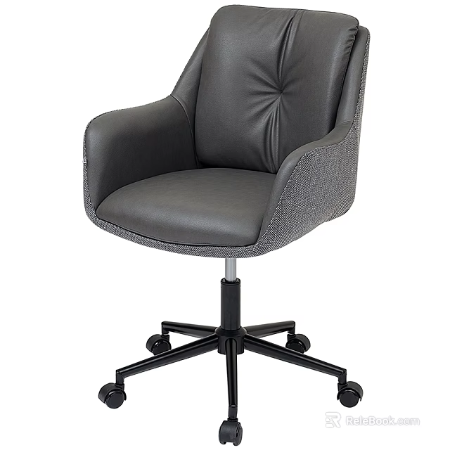 Modern Grey Leather Office Chair With Armrests And Swivel Wheels 3d model 