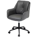 Modern Grey Leather Office Chair With Armrests And Swivel Wheels
