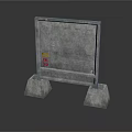 Safety Concrete Barrier With Grid Texture Pedestal Supports And Warning Label