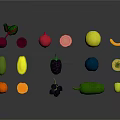 Assorted Colorful Fruits Including Lemon Orange Berries And Avocado On Gray Background With Reflections
