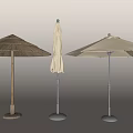 Three Stylish Outdoor Umbrellas with Straw Beige and Foldable Designs Stable Bases
