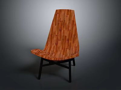 Modern Wooden Chair With Curved Backrest Seat And Black Metal Legs 3d model