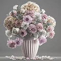 Pink Striped Vase With Pink White And Beige Peonies Roses For Home Decoration