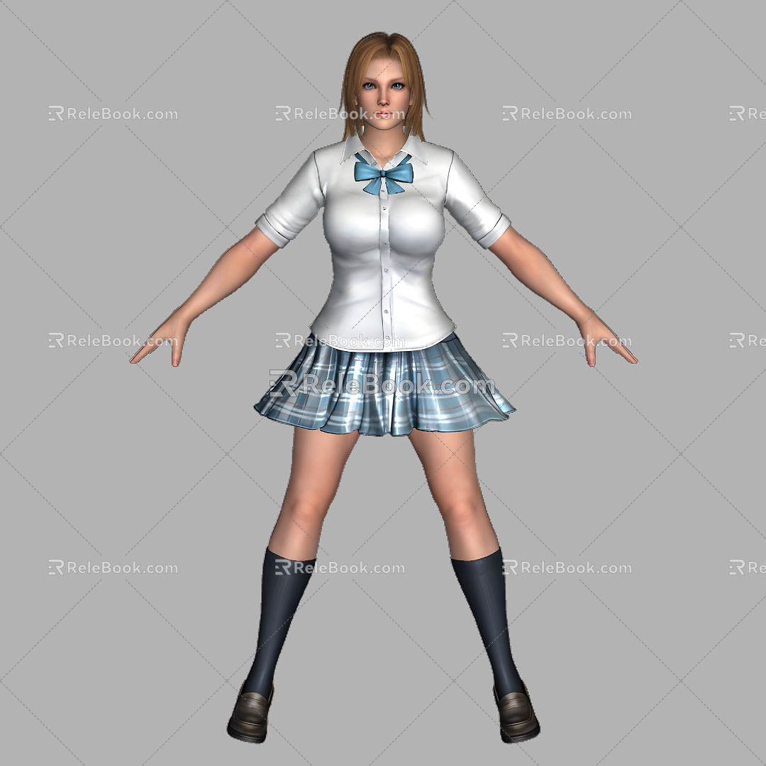 Beautiful woman student beautiful girl young girl clothes student skirt Chinese sexy boots can do action 3d model