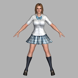 Beautiful woman student beautiful girl young girl clothes student skirt Chinese sexy boots can do action 3d model