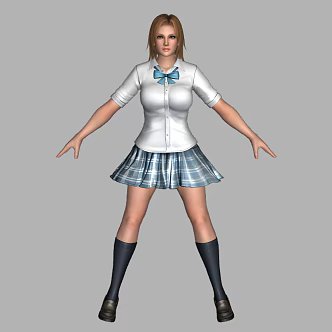 Beautiful woman student beautiful girl young girl clothes student skirt Chinese sexy boots can do action 3d model