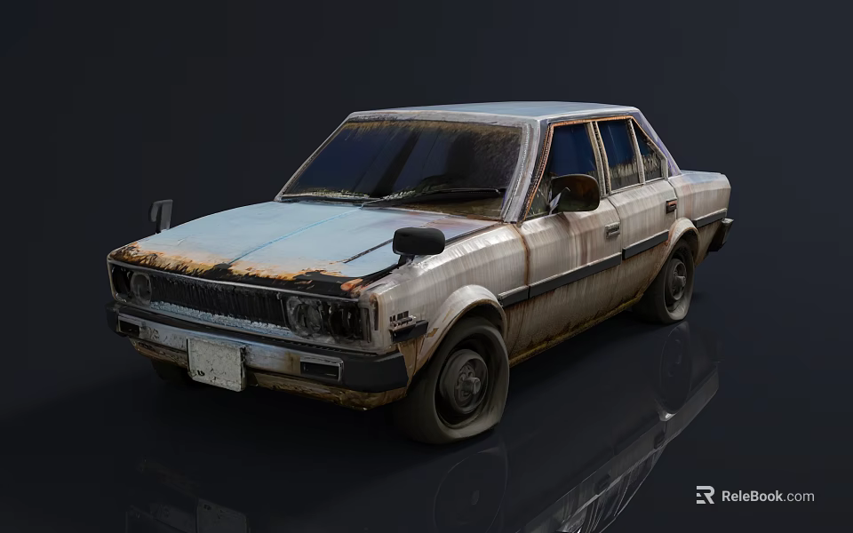 Old Rusty Sedan With Faded Paint And Worn Out Exterior Vintage Look 3d model 