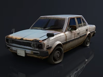 Old Rusty Sedan With Faded Paint And Worn Out Exterior Vintage Look 3d model