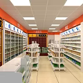 Modern Pharmacy Interior With Shelves Full Of Medicines And Service Counter