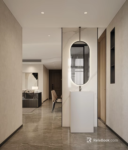 Modern Living Dining Room Interior Design With Open Layout Dining Table and Sofa 3d model