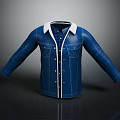 Blue Denim Jacket With White Collar And Casual Button Front Design Style 3d model