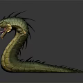 Mythical Dragon Like Creature With Green Scales Open Mouth Sharp Fangs Spines And Serpentine Body