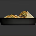 Delicious Cut Burrito With Meat Vegetables And Fries In Paper Bowl