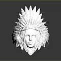 Silver Feather Headdress With Native American Tribal Design And Metallic Finish