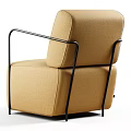 Modern Single Sofa with Beige Fabric Upholstery and Black Metal Armrests Design