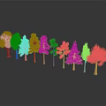 Various Tree Models For Landscape Scene With Green Foliage And Brown Trunks