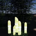 Decorative Glowing Bamboo Garden Ornaments With Stone Lantern In Bamboo Grove