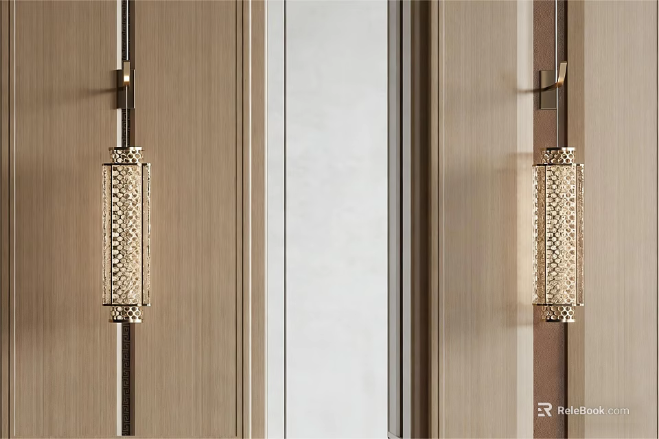 Modern Wall Sconces With Metal Frame And Mesh Design On Wooden Wall 3d model 