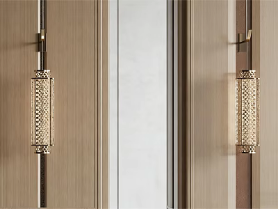 Modern Wall Sconces With Metal Frame And Mesh Design On Wooden Wall 3d model