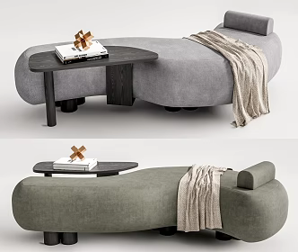 Modern Bed End Stool Curved Bench Low Tread Chaise 3d model