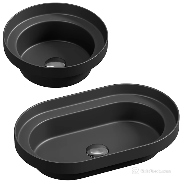 Modern Black Countertop Washbasin Design With Sleek Round And Oval Shapes 3d model 