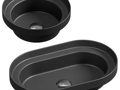 Modern Black Countertop Washbasin Design With Sleek Round And Oval Shapes 3d model